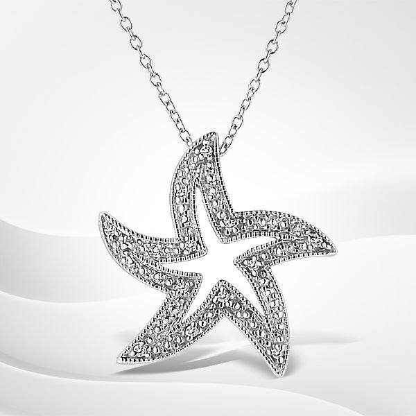 .925 Sterling Silver Prong-Set Diamond Accent Starfish 18" Pendant Necklace (I-J Color, I1-I2 Clarity)