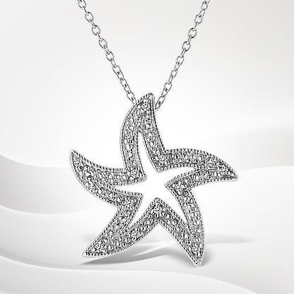 .925 Sterling Silver Prong-Set Diamond Accent Starfish 18" Pendant Necklace (I-J Color, I1-I2 Clarity)