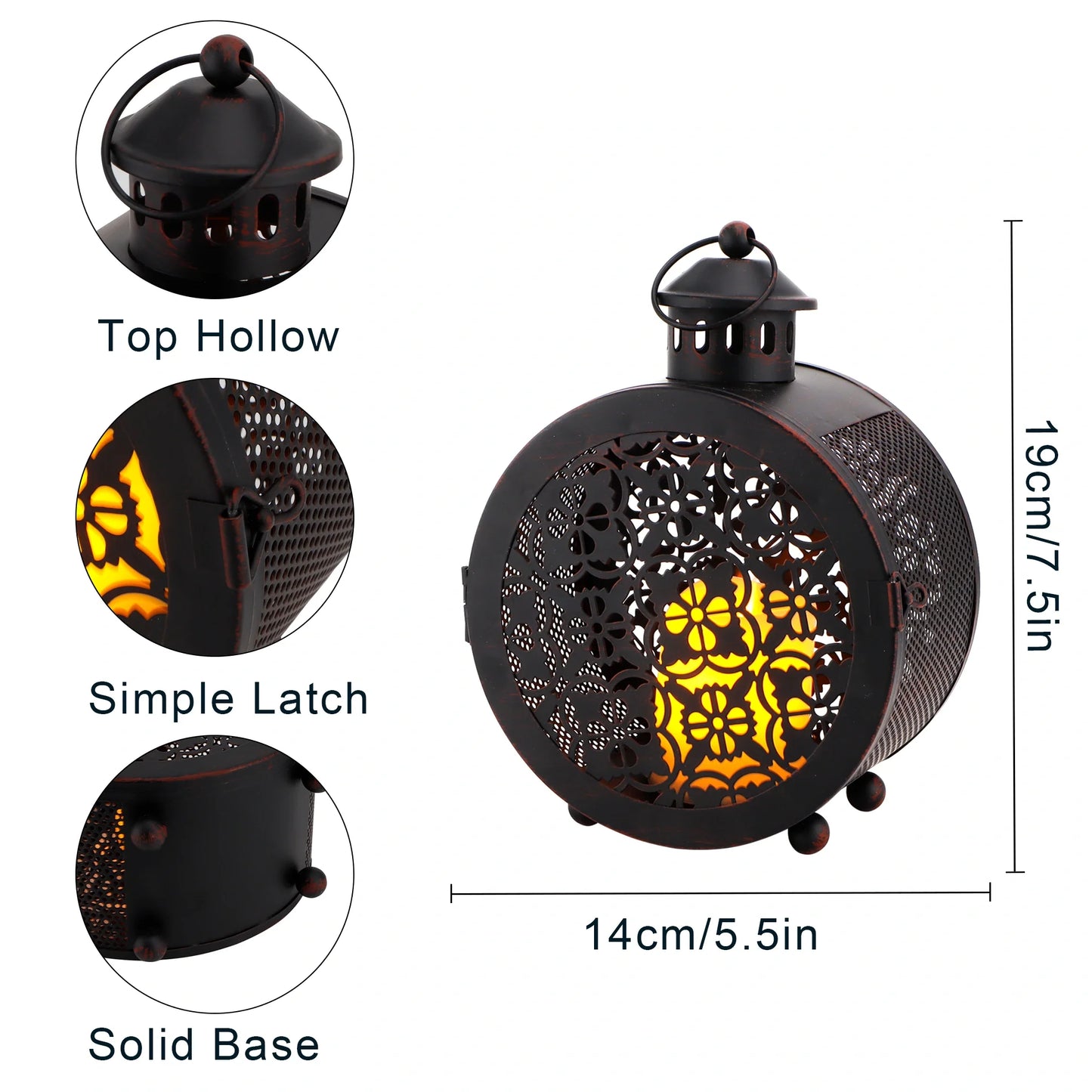 Set of 2 Round Vintage Metal Candle Lanterns 7.5" H