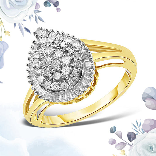 Bague cocktail ballerine en or jaune et blanc 14 carats, diamants ronds et baguettes 1,00 Cttw (couleur H-I, pureté SI2-I1)