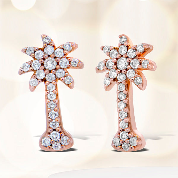 10K Rose Gold 1/4 Cttw Diamond Palm Tree Push Back Stud Earrings (H-I Color, I1-I2 Clarity)