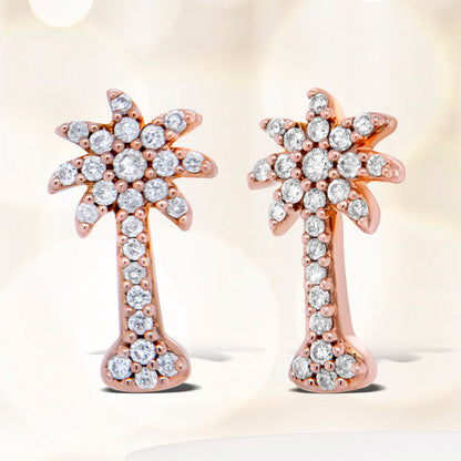 10K Rose Gold 1/4 Cttw Diamond Palm Tree Push Back Stud Earrings (H-I Color, I1-I2 Clarity)