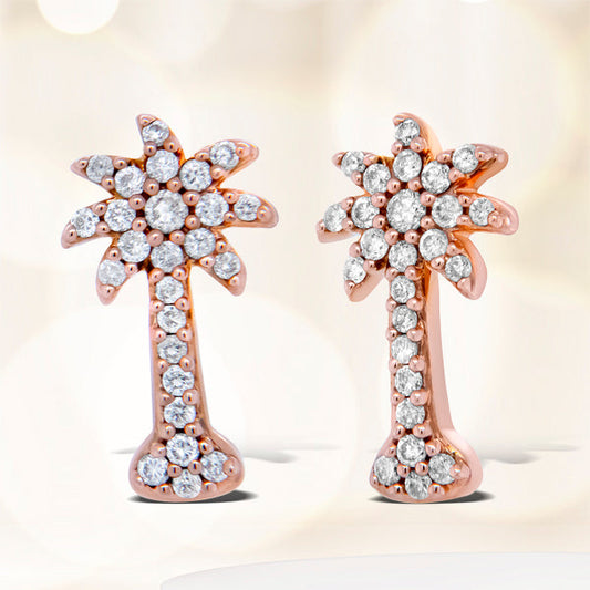 10K Rose Gold 1/4 Cttw Diamond Palm Tree Push Back Stud Earrings (H-I Color, I1-I2 Clarity)