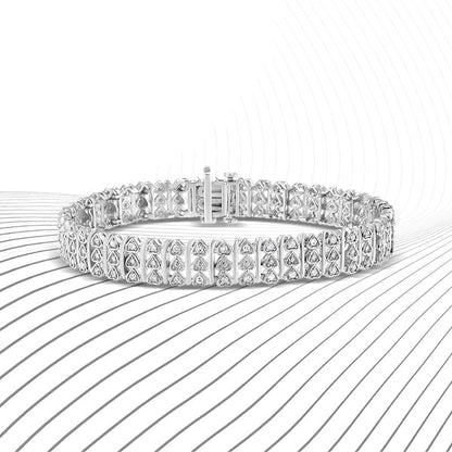 .925 Sterling Silver 1.00 Cttw Diamond Multi Row Heart Link Bracelet (H-I Color, I1-I2 Clarity) - 7.25" Inches
