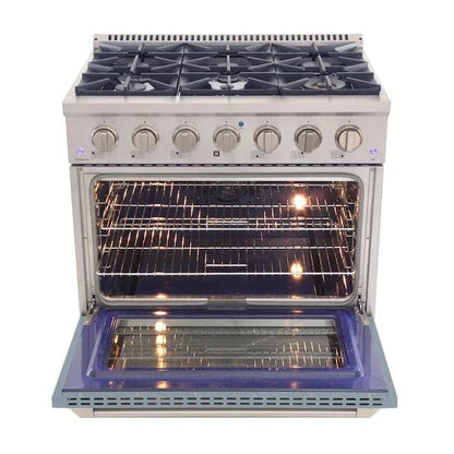 Kucht 36" Propane Range, in Stainless Steel, Light Blue Door, KNG361/LP-LB