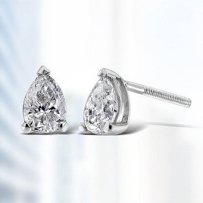 14K White Gold 1/2 Cttw Pear Shape Solitaire Lab Grown Diamond Stud Earrings (F-G Color, VS2-SI1 Clarity)