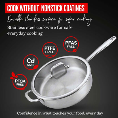 5-Ply Stainless Steel Sauté Pan with Lid, 4-Qt