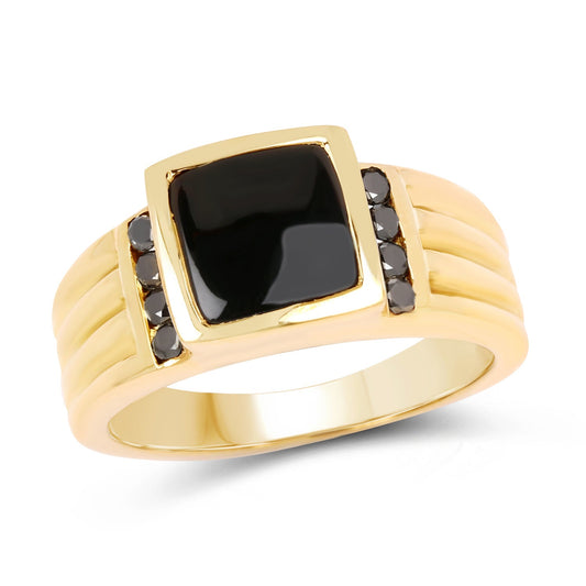 Bague en argent sterling 925 avec onyx noir véritable et diamants noirs de 2,16 carats