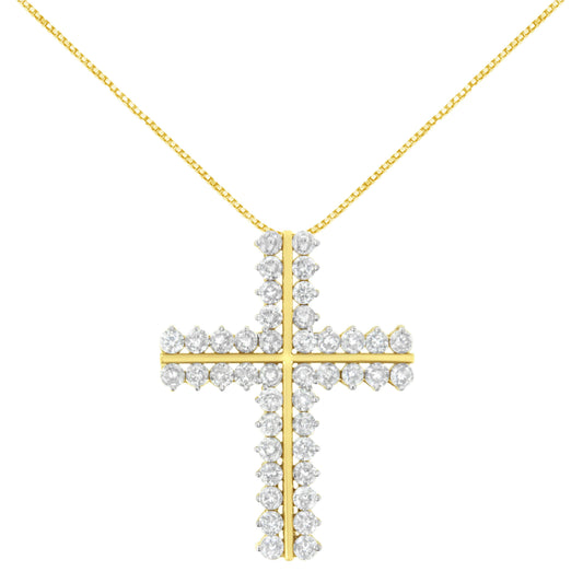 Collier pendentif 10K or jaune, 4.0 carats CTTW, diamant, croix à deux rangs, 45,7 cm (clarté J-K, couleur I1-I2)