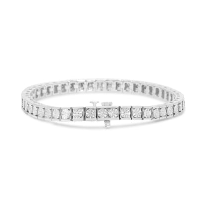 .925 Sterling Silver 1/4 Cttw Miracle Set Diamond and Bead Link 7.25" Tennis Bracelet (I-J Color, I2-I3 Clarity)