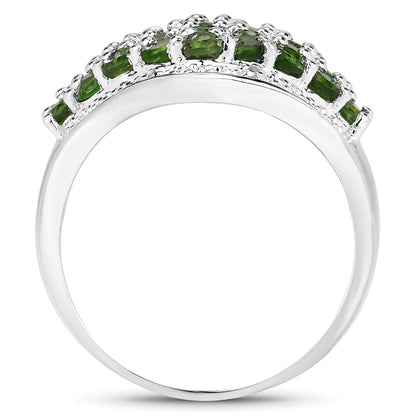 2.41 Carat Genuine Chrome Diopside and White Topaz .925 Sterling Silver Ring