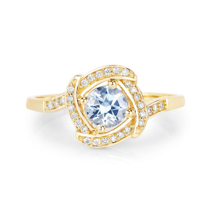 0.46 Carat Genuine Aquamarine and White Diamond 14K Yellow Gold Ring