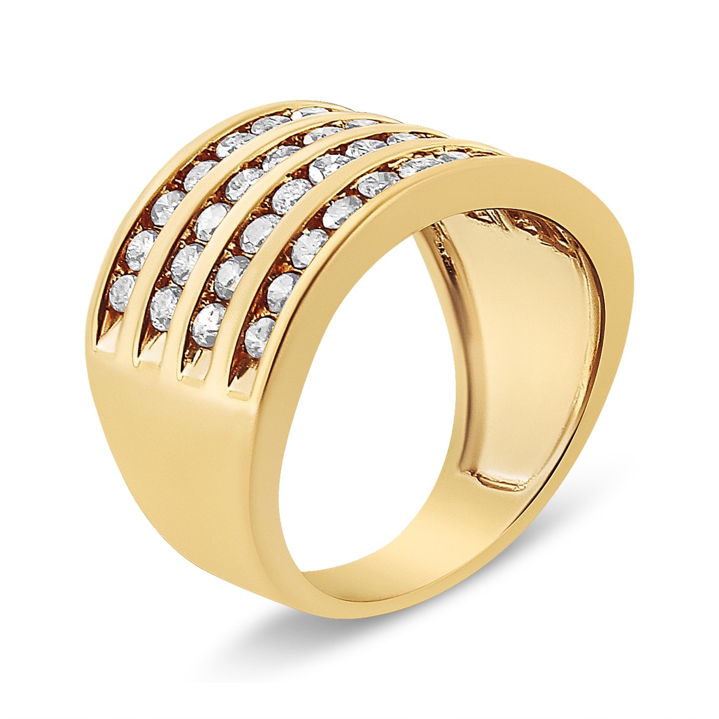 10K Yellow Gold Plated .925 Sterling Silver 1 1/2 Cttw Diamond 4 Row Channel Band Ring (Champagne Color, I2-I3 Clarity) Size 7