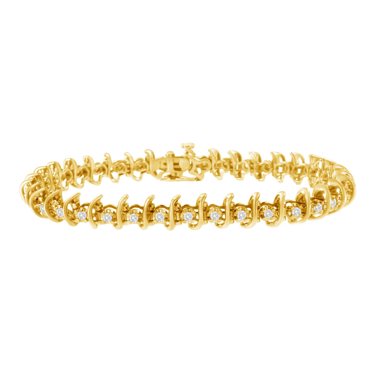 10KT Yellow Gold Plated .925 Sterling Silver 1 cttw Prong-Set Diamond Link Bracelet (J-K, I1-I2) - 7.5"