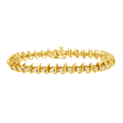 10KT Yellow Gold Plated .925 Sterling Silver 1 cttw Prong-Set Diamond Link Bracelet (J-K, I1-I2) - 7.5"