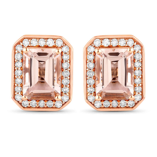 1.82 Carat Genuine Morganite and White Diamond 14K Rose Gold Earrings