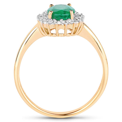 1.39 Carat Genuine Zambian Emerald and White Diamond 10K Yellow Gold Ring