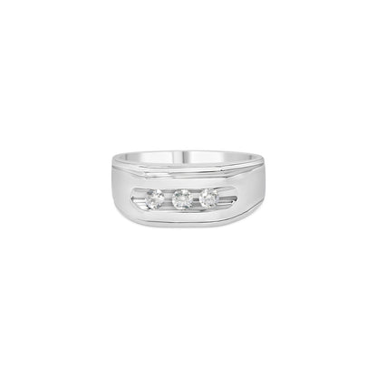 Men's .925 Sterling Silver 1/3 Cttw Diamond Channel Set 3 Stone Ring Band (I-J Color, I3 Clarity) - Ring Size 10