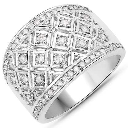 0.52 Carat Genuine White Diamond .925 Sterling Silver Ring