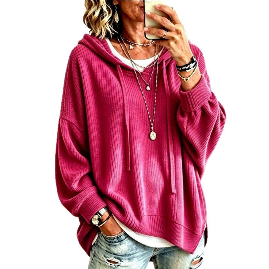 2026 European And American Women's Fashion Amazon Independent Store Hooded Drawstring Woven Corduroy Sweatshirt Jacket Loose Top