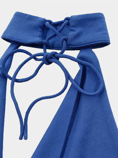 Backless Lace Up Back Sleeveless Maxi Dress