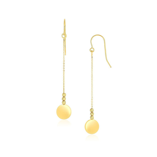 Boucles d'oreilles pendantes perlées et à disque brillant en or jaune 14 carats