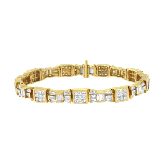 Bracelet à maillons alternés nœud et boîte en or jaune 14 carats et diamants de 9,0 carats au total (couleur G-H, pureté VS1-VS2) - 17,78 cm