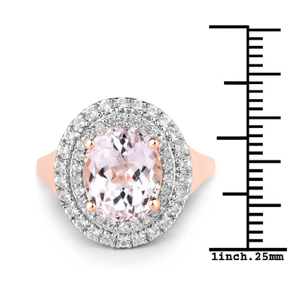 5.48 Carat Genuine Kunzite and White Topaz .925 Sterling Silver Ring