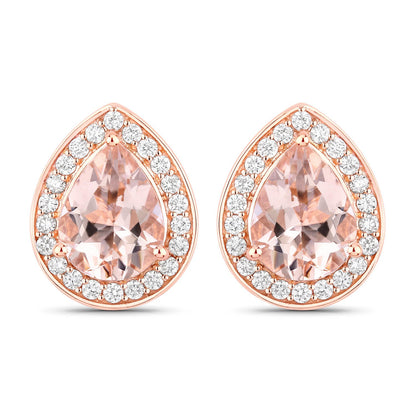 2.03 Carat Genuine Morganite and White Diamond 14K Rose Gold Earrings