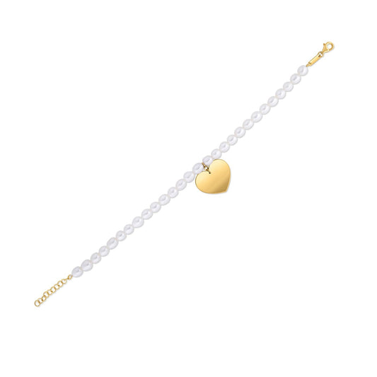 Bracelet à breloques cœur en perles d'or jaune 14 carats
