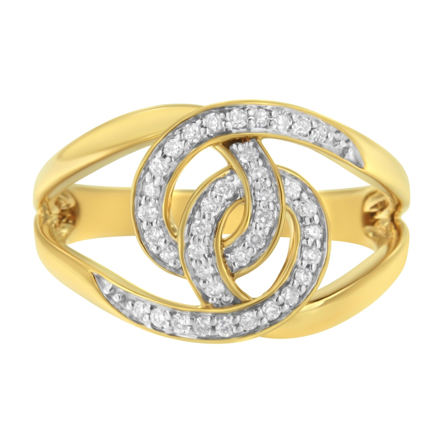 14K Yellow Gold Plated .925 Sterling Silver 1/4 Cttw Diamond Interlocking Loop Open Shank Bypass Ring (I-J Color, I1-I2 Clarity) - Size 7