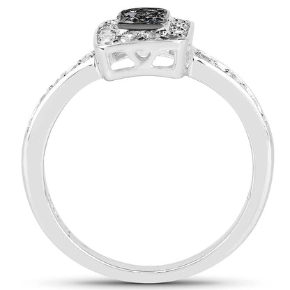0.36 Carat Genuine Blue Diamond and White Diamond .925 Sterling Silver Ring