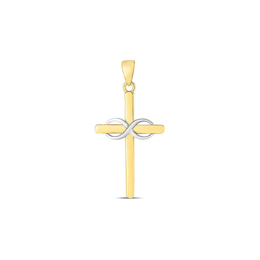Pendentif croix bicolore en or 14 carats, finition polie, taille diamant