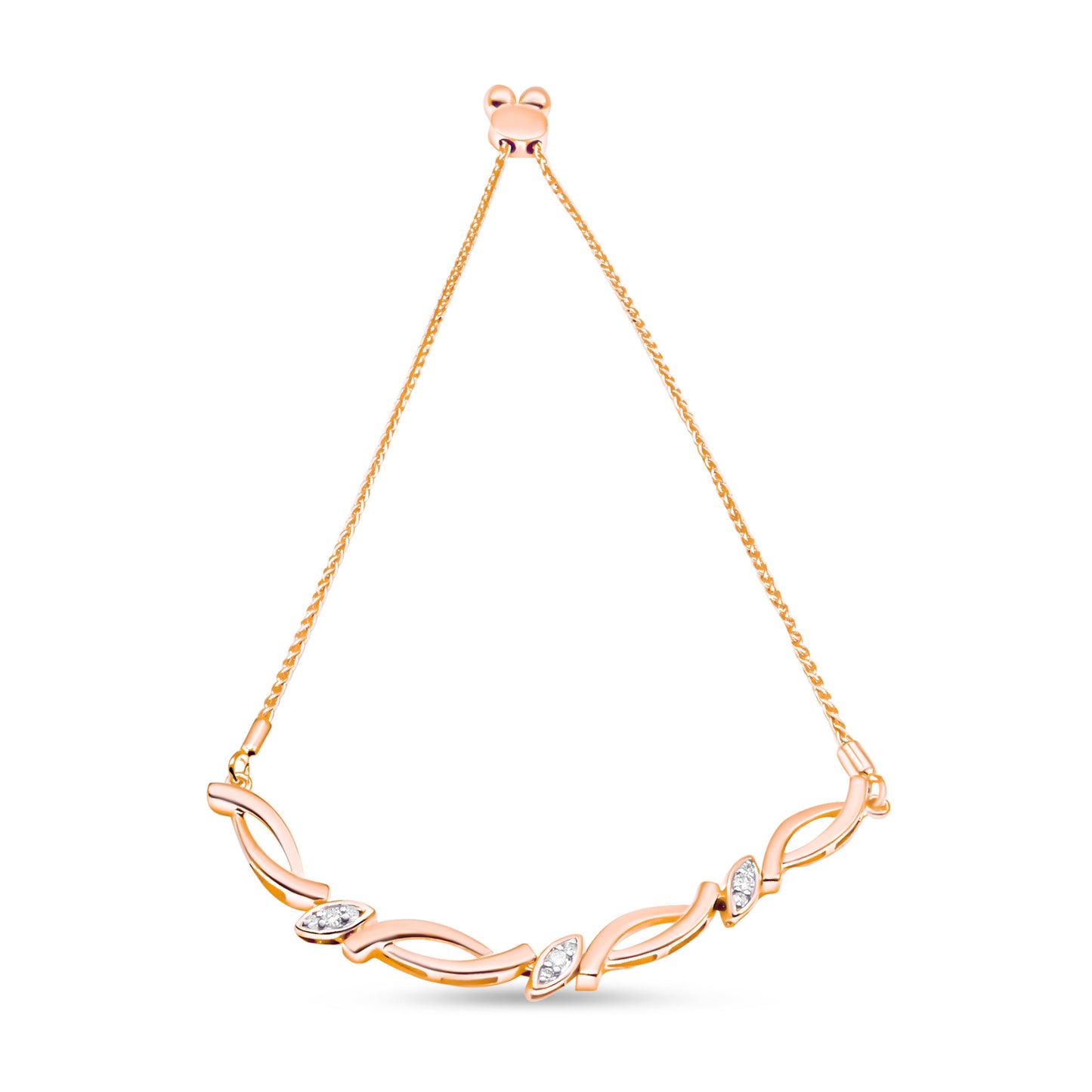 14K Rose Gold Plated .925 Sterling Silver 1/10 Cttw Diamond Alternating Swirl link Bolo Bracelet (I-J Color, I2-I3 Clarity) - 6" to 9" Adjustable