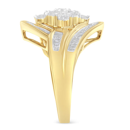 10K Yellow Gold over .925 Sterling Silver Diamond Bypass Cluster Ring (1 Cttw, I-J Color, I2-I3 Clarity) - Size 6