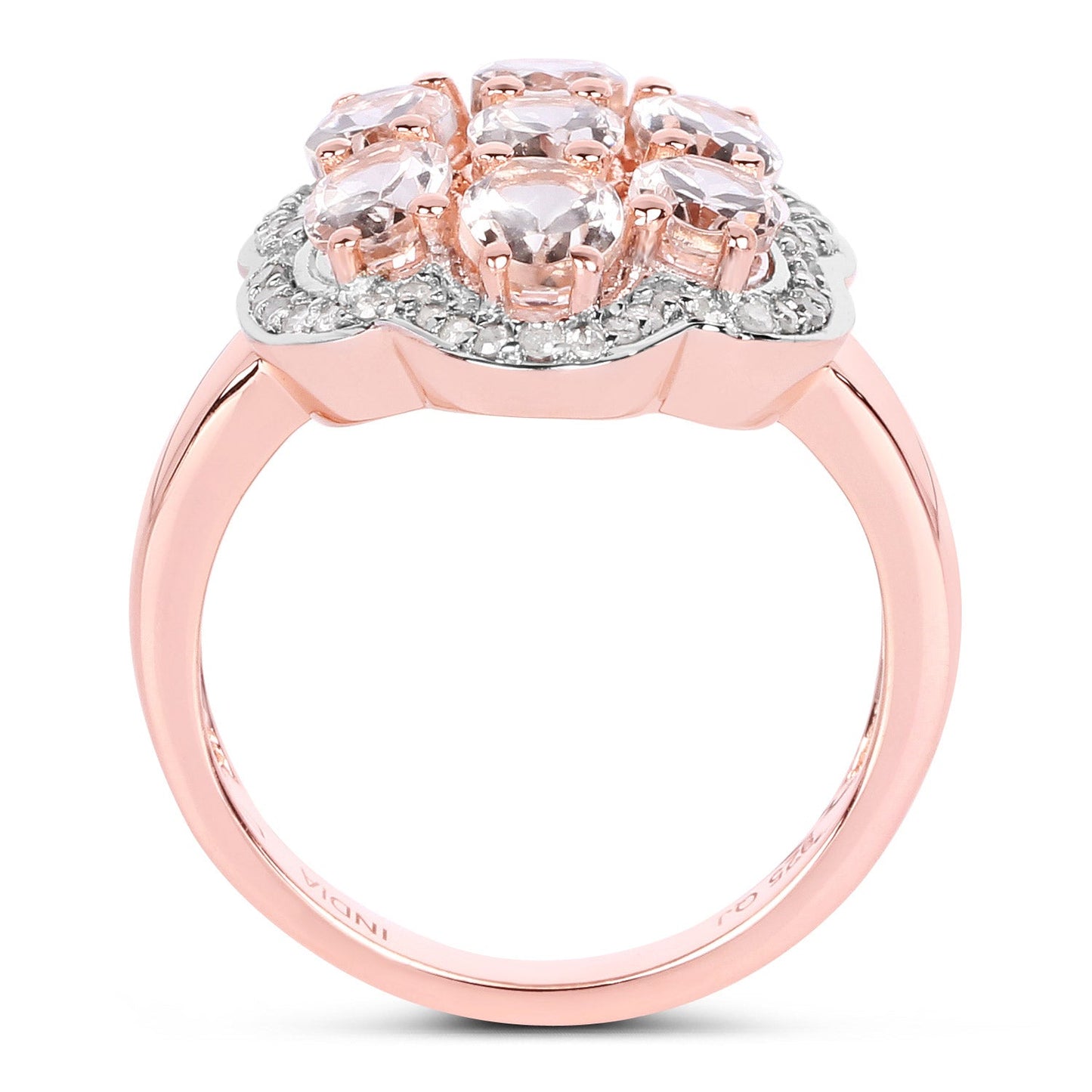 3.06 Carat Genuine Morganite and White Diamond .925 Sterling Silver Ring