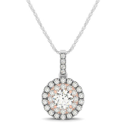 Round Shape Halo Diamond Pendant in 14k White and Rose Gold (1/2 cttw)