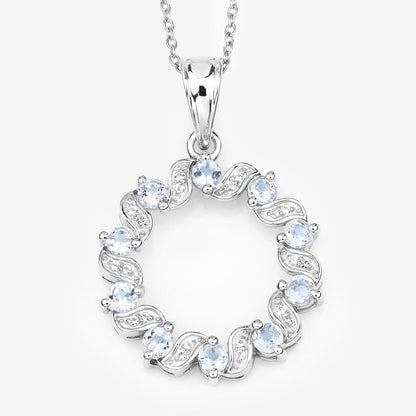 1.10 Carat Genuine Aquamarine and White Topaz .925 Sterling Silver Pendant
