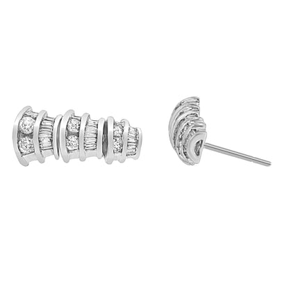 14K White Gold 7/8 cttw Baguette & Round Brilliant-Cut Diamond Dangle Multi Row Earrings (H-I Color, SI2-I1 Clarity)