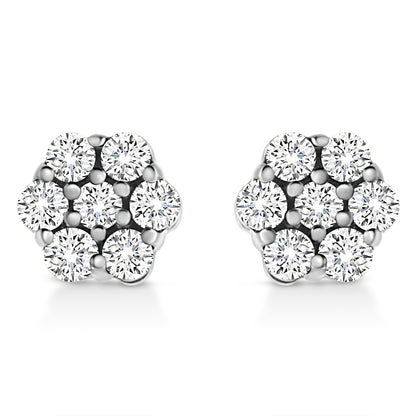 14K White Gold 1/2 Cttw Prong Set Round-Cut Diamond Flower Stud Earring (H-I Color, I1-I2 Clarity)