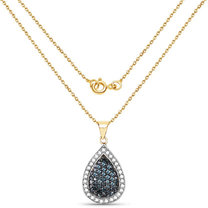 14K Yellow Gold Plated 0.81 Carat Genuine Blue Diamond and White Diamond .925 Sterling Silver Pendant
