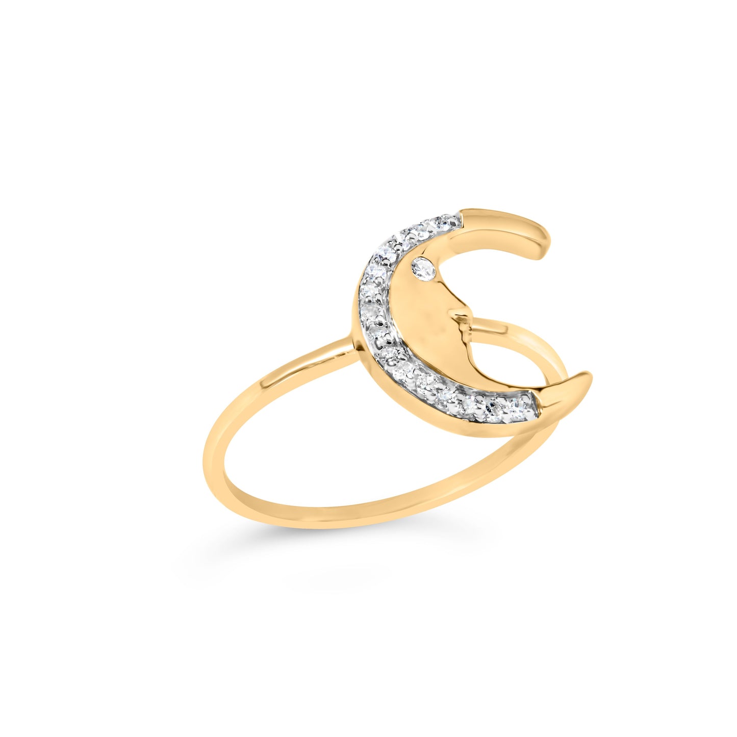 10K Yellow Gold 1/10 Cttw Diamond Crescent Moon Ring (I-J Color, I1-I2 Clarity) - Ring Size 6