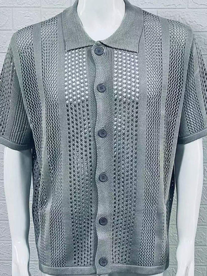 Men's Button Down Collared Neck Hollow Out Shirt