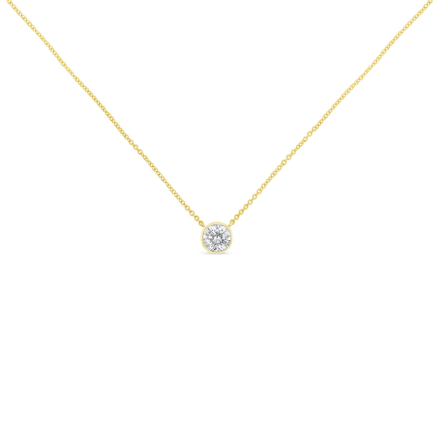 10K Yellow Gold 1/2 Carat Round Brilliant-Cut Diamond Modern Bezel-Set Solitaire 16"-18" Pendant Necklace (H-I Color, SI2-I1 Clarity)
