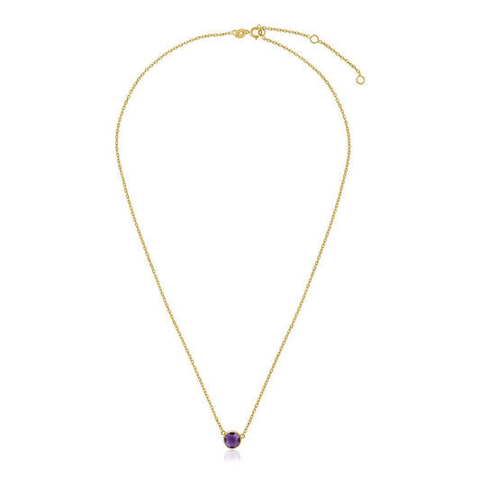 Collier en or jaune 14 carats de 43 cm avec améthyste ronde