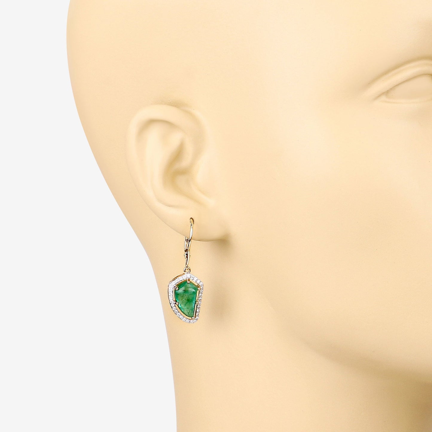 7.56 Carat Genuine Colombian Emerald and White Diamond 14K Yellow Gold Earrings