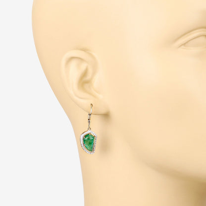 7.56 Carat Genuine Colombian Emerald and White Diamond 14K Yellow Gold Earrings