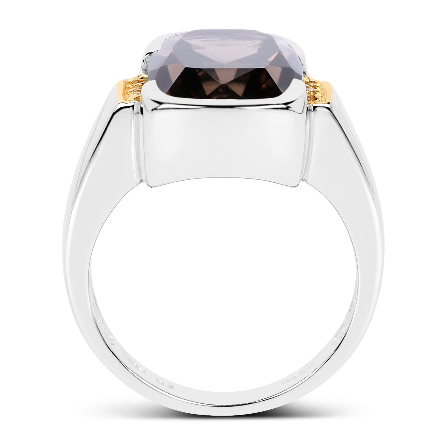 Two Tone Plated 5.51 Carat Genuine Smoky Quartz and White Topaz .925 Sterling Silver Ring