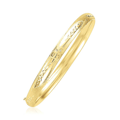 14k Yellow Gold Dome Florentine Design Bangle