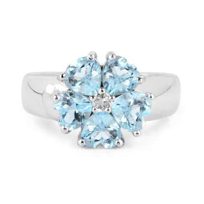 2.58 Carat Genuine Blue Topaz and White Topaz .925 Sterling Silver Ring